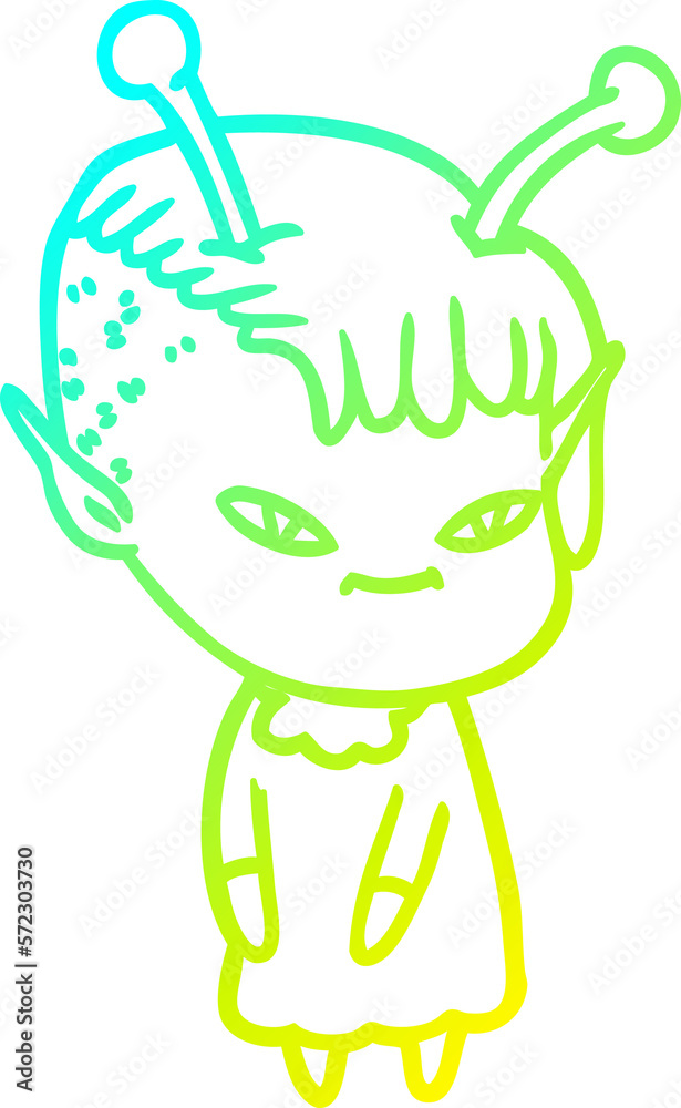 cold gradient line drawing cute cartoon alien girl cold gradient line drawing cute cartoon alien girl