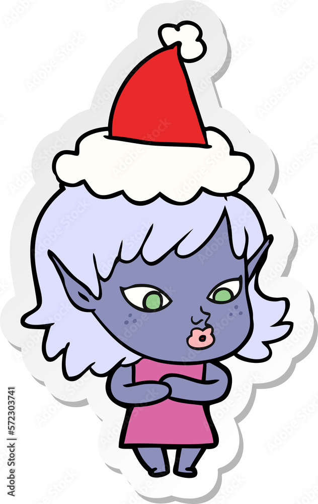 pretty sticker cartoon of a elf girl wearing santa hat pretty sticker cartoon of a elf girl wearing santa hat