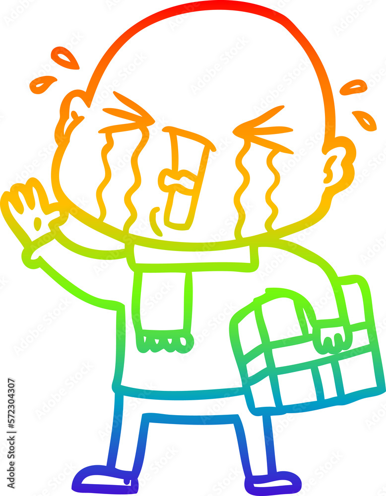 rainbow gradient line drawing cartoon crying bald man rainbow gradient line drawing cartoon crying bald man