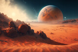 Landscape on Mars Planet, Martian Red Color Desert Scene, Generative AI