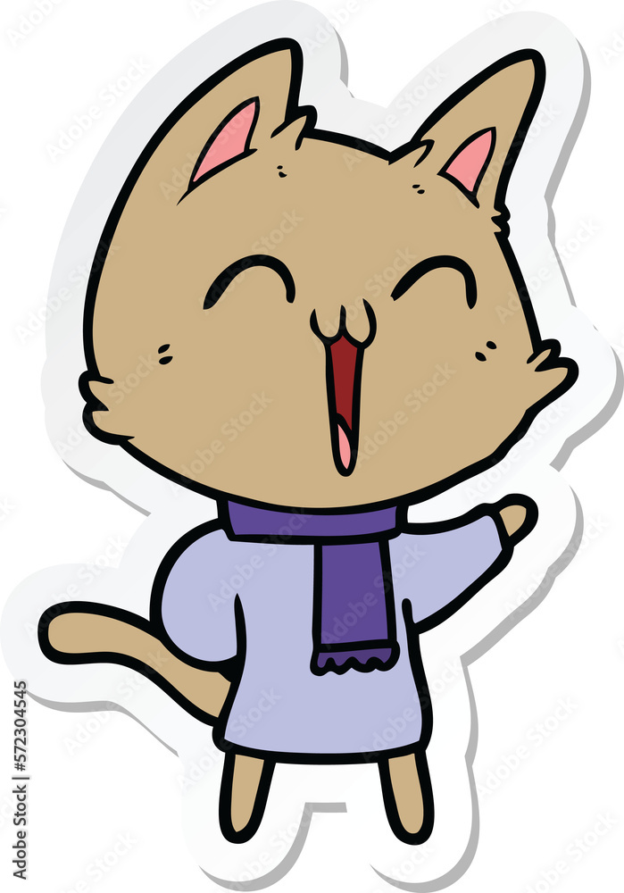 sticker of a happy cartoon cat