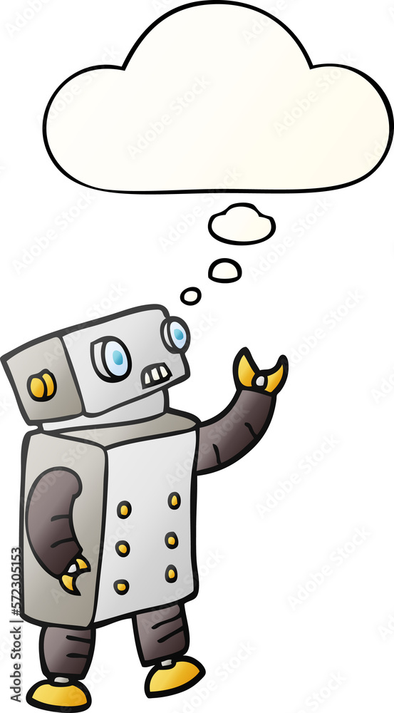 cartoon robot and thought bubble in smooth gradient style