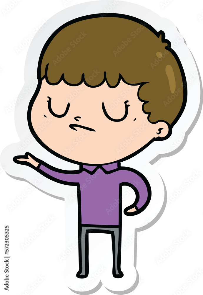 sticker of a cartoon grumpy boy sticker of a cartoon grumpy boy