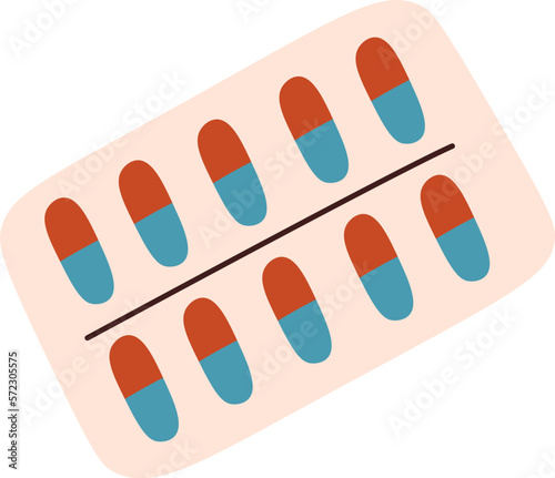 Pharmaceutical medication pills in blister pack flat icon
