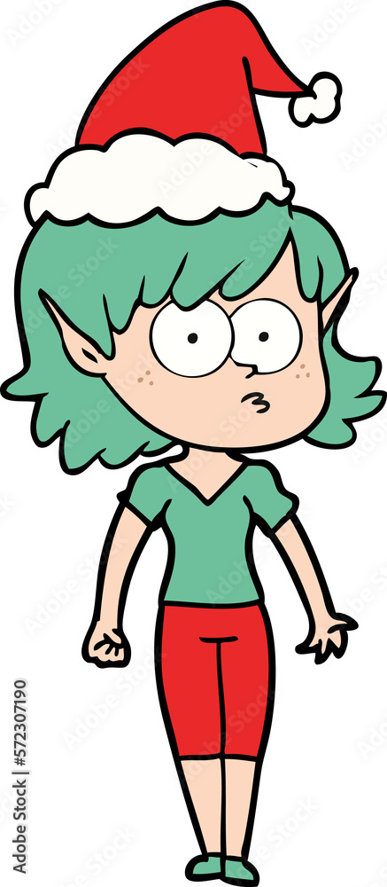 line drawing of a elf girl staring wearing santa hat line drawing of a elf girl staring wearing santa hat
