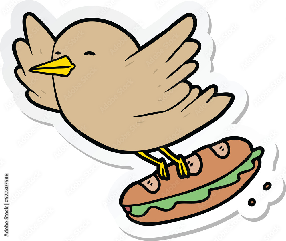 sticker of a cartoon bird stealing sandwich sticker of a cartoon bird stealing sandwich