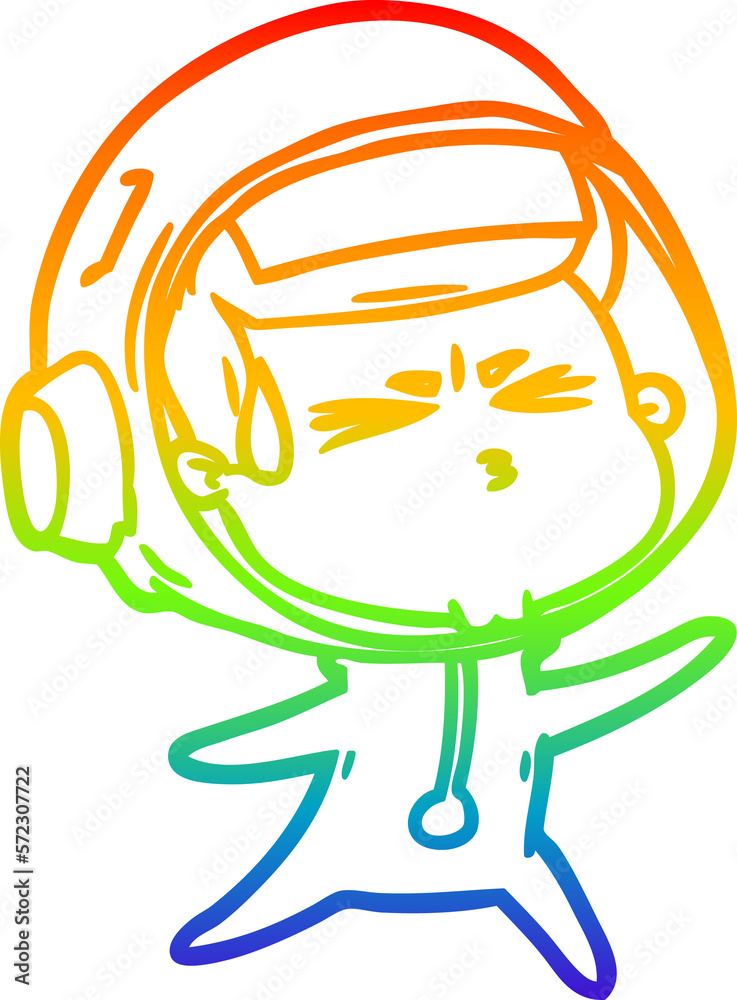 rainbow gradient line drawing cartoon stressed astronaut