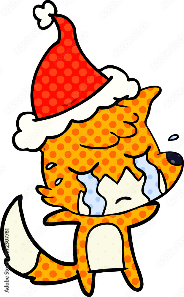 crying fox comic book style illustration of a wearing santa hat crying fox comic book style illustration of a wearing santa hat