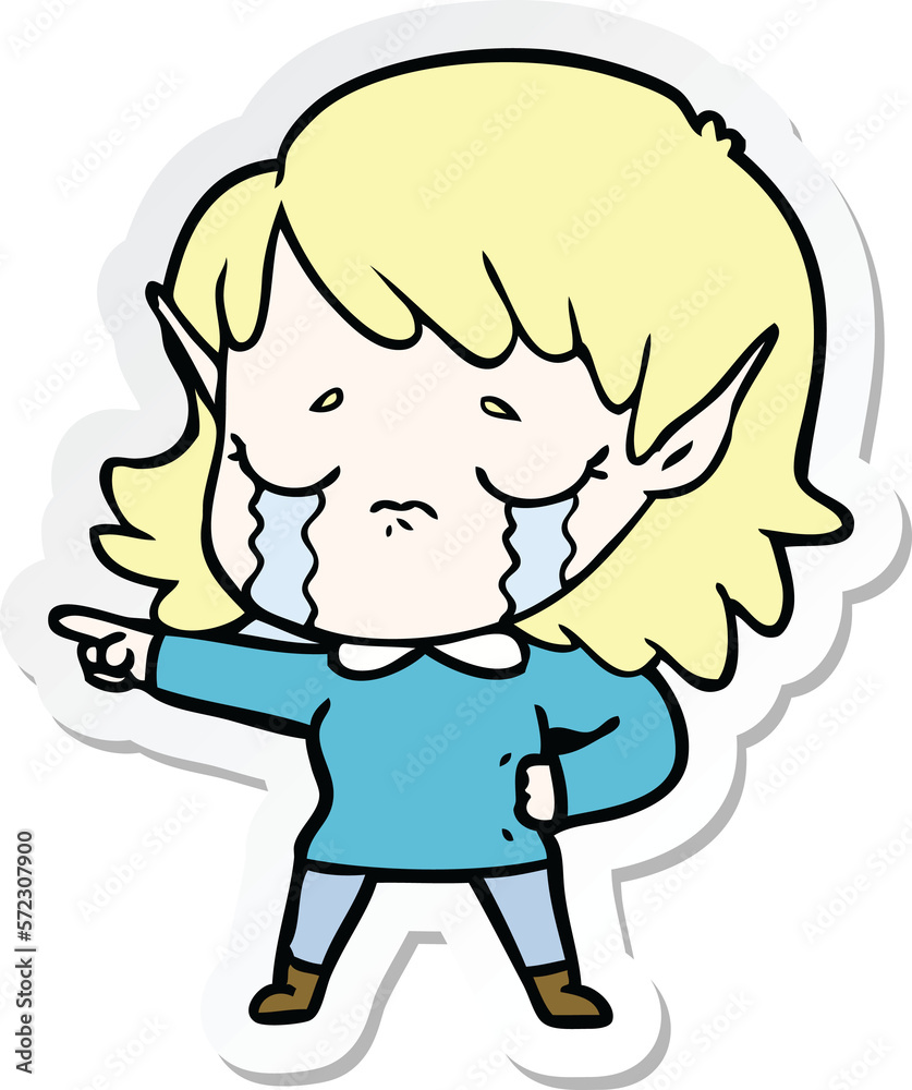sticker of a cartoon crying elf girl sticker of a cartoon crying elf girl