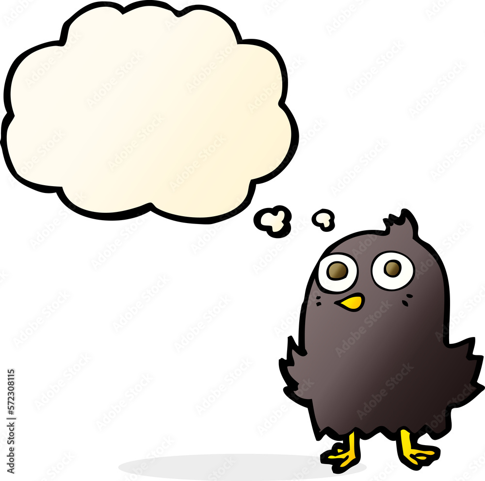 funny cartoon bird with thought bubble funny cartoon bird with thought bubble