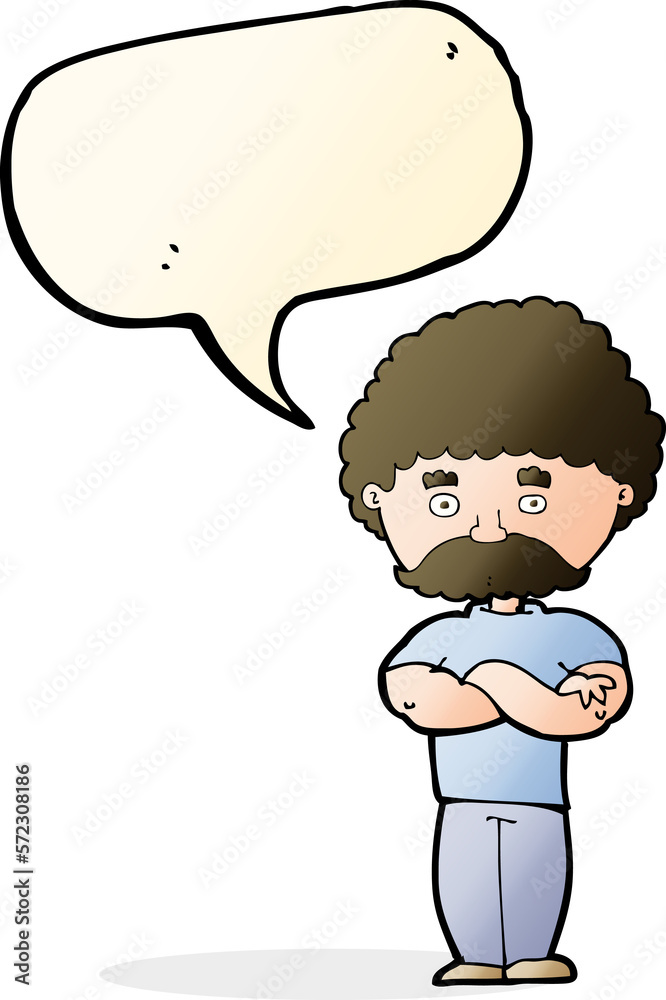 cartoon dad with folded arms with speech bubble