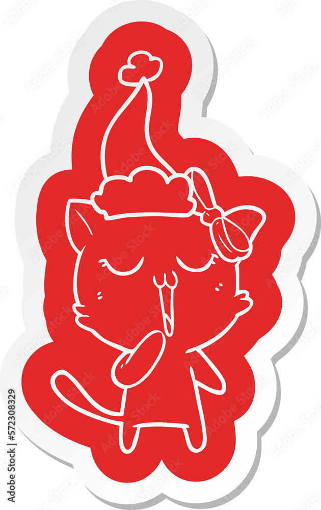 cartoon sticker of a cat wearing santa hat cartoon sticker of a cat wearing santa hat