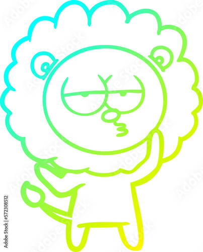 cold gradient line drawing cartoon tired lion
