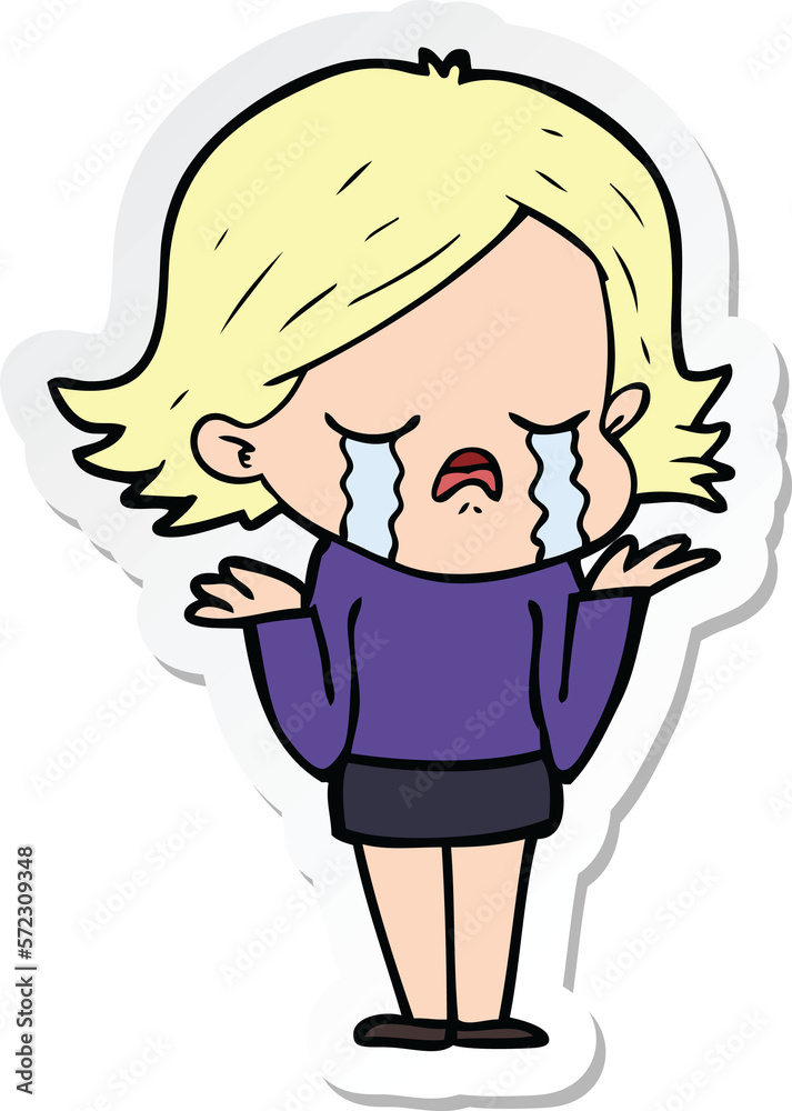 sticker of a cartoon girl crying sticker of a cartoon girl crying