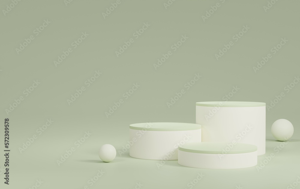 3D display podium on green background with Copy space.Realistic stand.Platform show cosmetic product.Pedestal,Abstract scene,Empty,display presentation,Pastel beige.Minimal mockup 3d render.