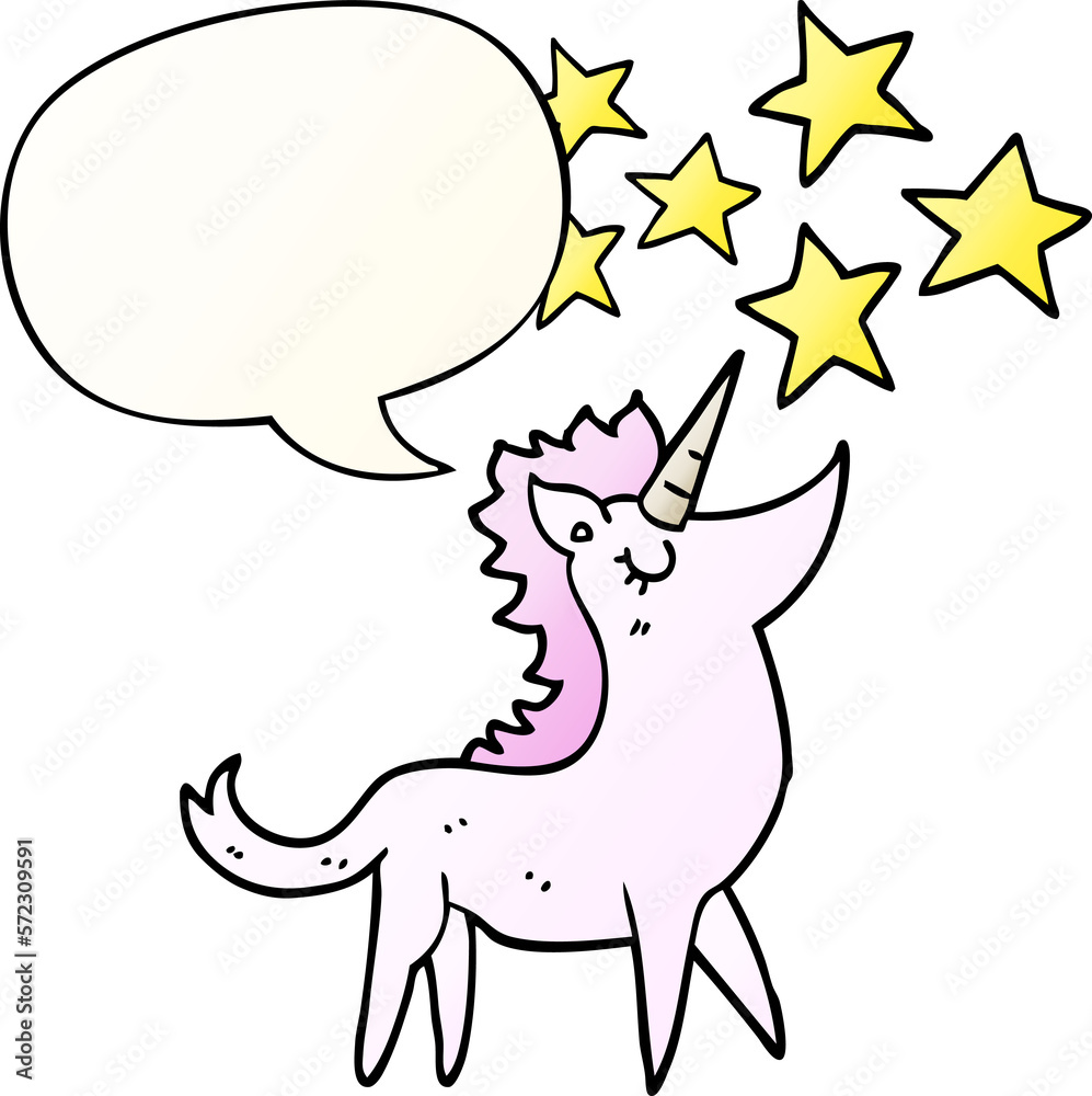 Fototapeta premium cartoon unicorn and speech bubble in smooth gradient style