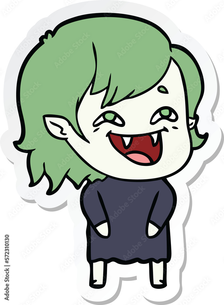 sticker of a cartoon laughing vampire girl sticker of a cartoon laughing vampire girl