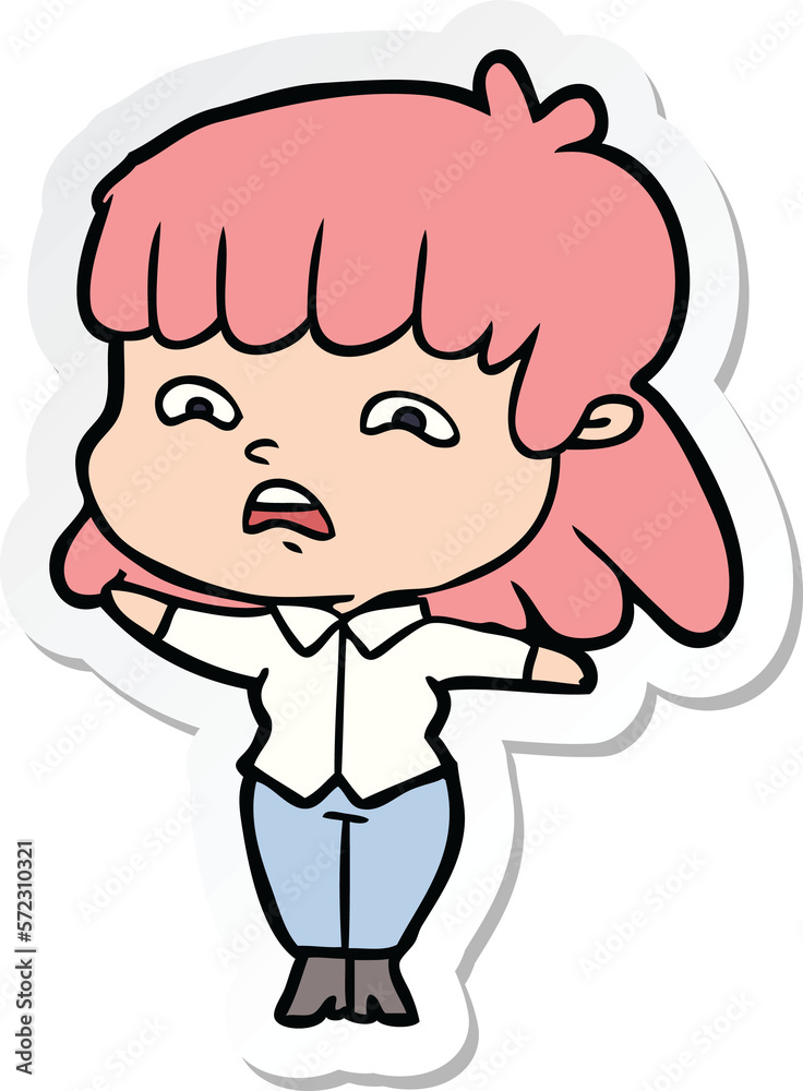 sticker of a cartoon worried woman sticker of a cartoon worried woman