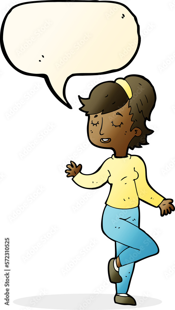 cartoon dancing woman with speech bubble cartoon dancing woman with speech bubble