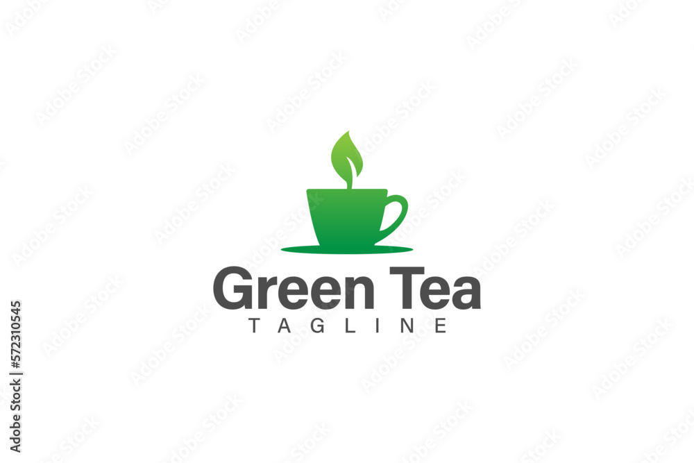 Green tea or green coffee logo design vector with cup and leaf concept, logo for healthy drink Green tea or green coffee logo design vector with cup and leaf concept, logo for healthy drink