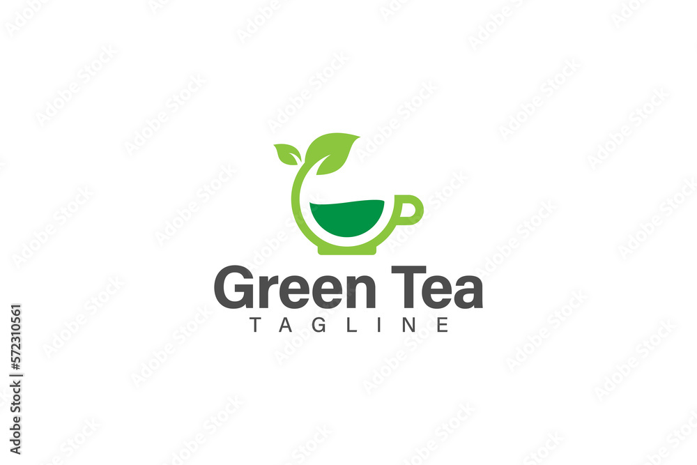 Green tea or green coffee logo design vector with cup and leaf concept, logo for healthy drink Green tea or green coffee logo design vector with cup and leaf concept, logo for healthy drink