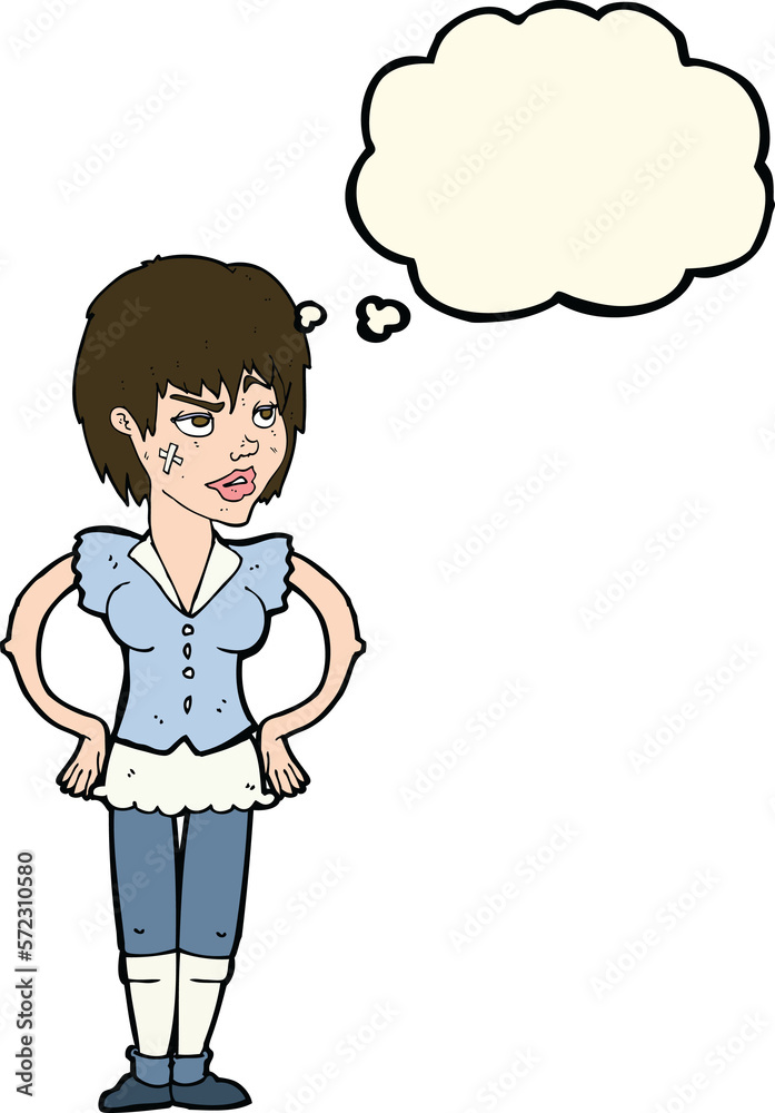 cartoon tough woman with hands on hips with thought bubble cartoon tough woman with hands on hips with thought bubble