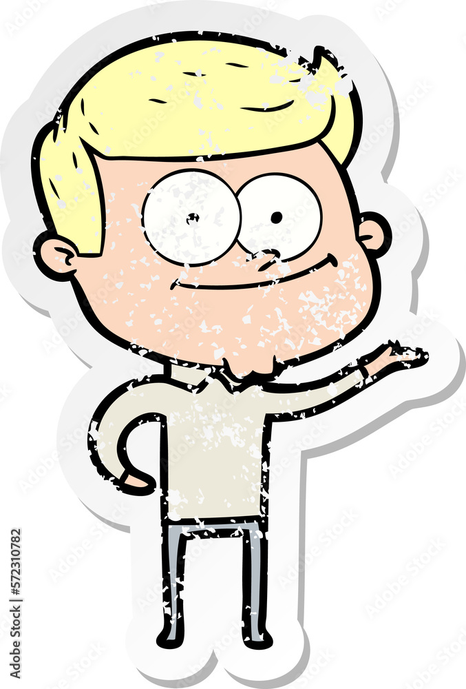 distressed sticker of a cartoon happy man distressed sticker of a cartoon happy man