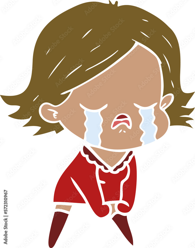 flat color style cartoon girl crying flat color style cartoon girl crying