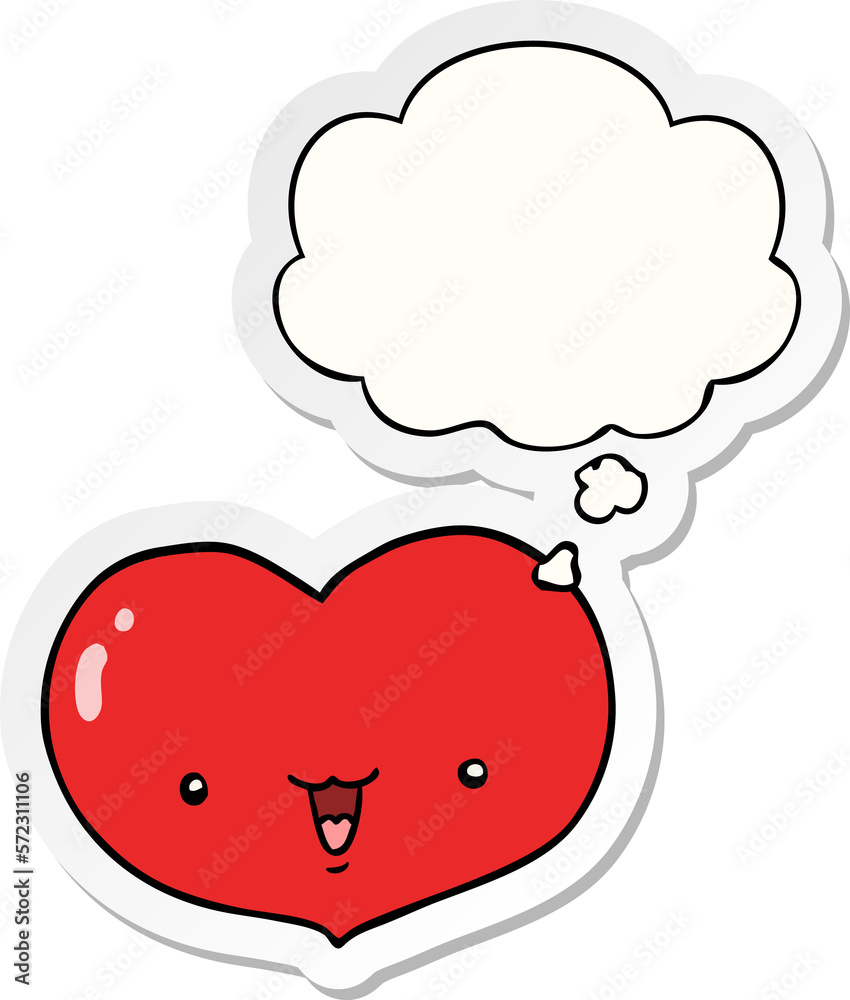 cartoon love heart character and thought bubble as a printed sticker