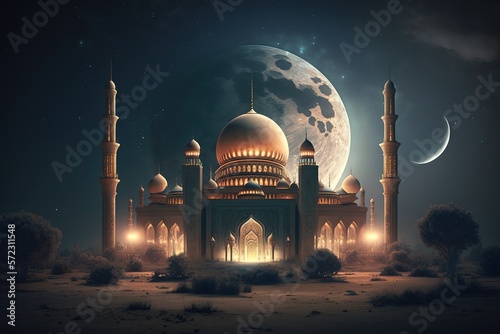 Islamic Mosque At Night Generative AI