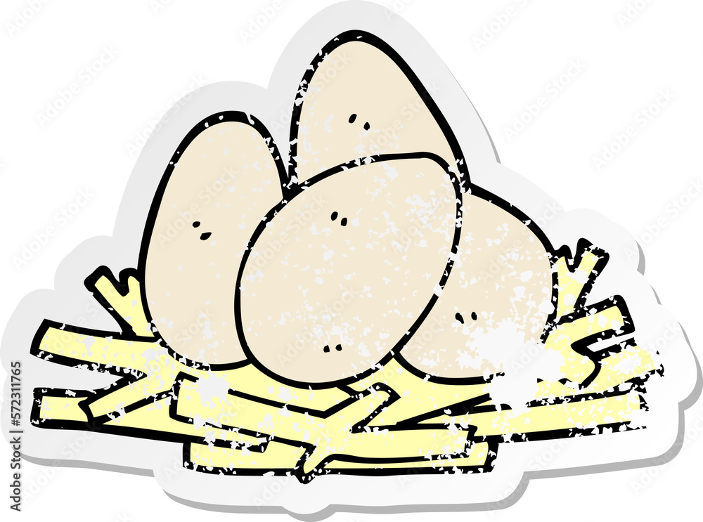 distressed sticker of a cartoon eggs in nest distressed sticker of a cartoon eggs in nest