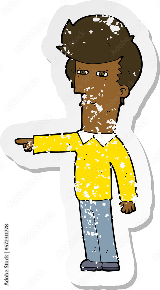 retro distressed sticker of a cartoon man blaming retro distressed sticker of a cartoon man blaming