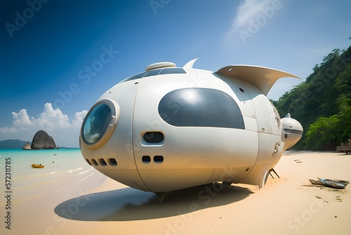 spaceship on beach created using AI Generative Technology