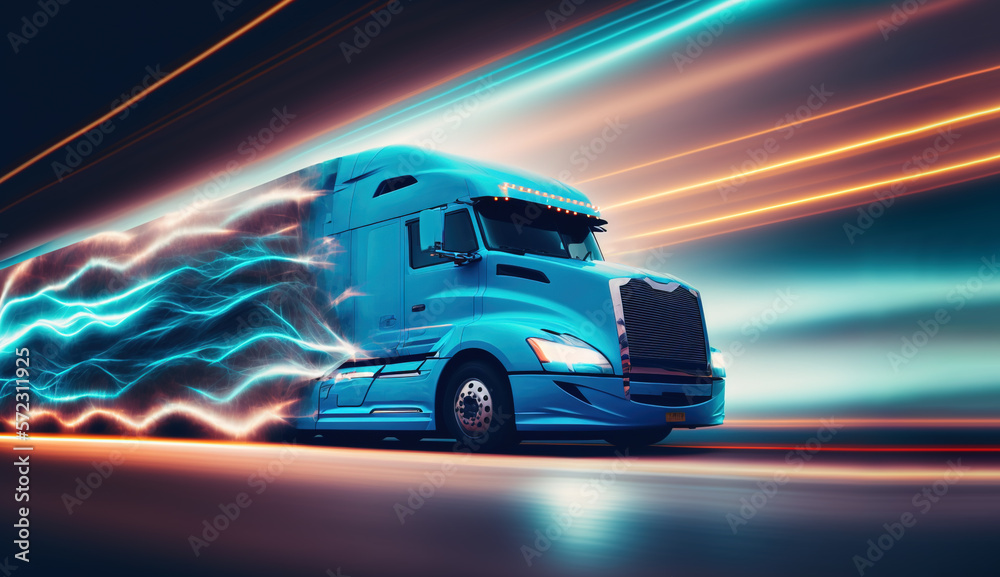 Electric truck concept in motion blur, Generative AI illustration