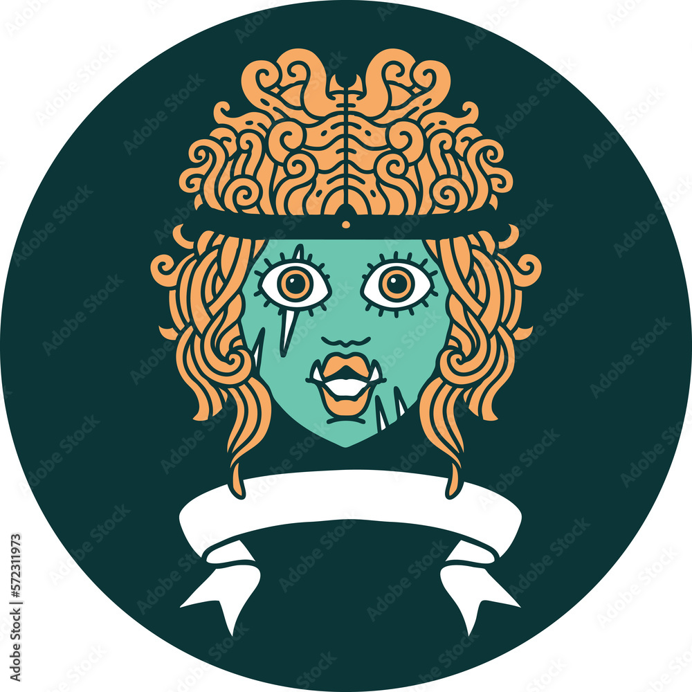 orc barbarian character face with banner icon orc barbarian character face with banner icon