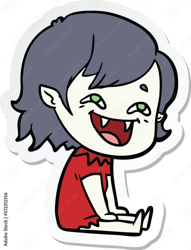 sticker of a cartoon laughing vampire girl sticker of a cartoon laughing vampire girl