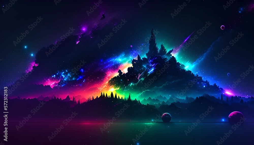 A colorful galaxy filled with stars and clouds. AI Generative