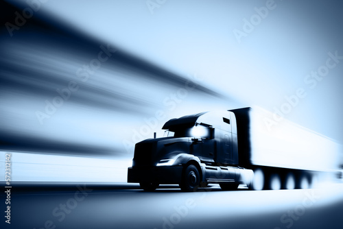 Abstract truck driving in motion blur. Generative AI illustration