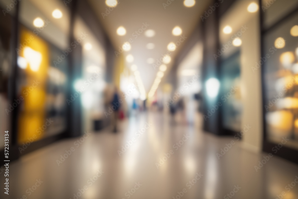 Blurred view of modern shopping mall interior Generative AI