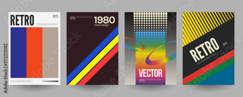 Retro VHS style brochure covers. Vector geometric illustration.