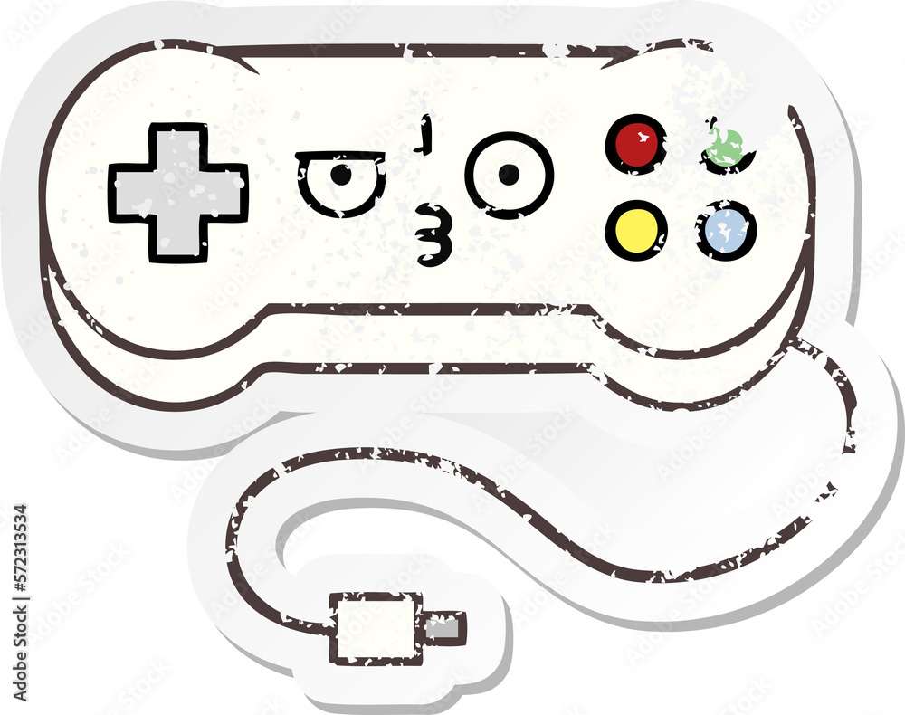 distressed sticker of a cute cartoon game controller distressed sticker of a cute cartoon game controller