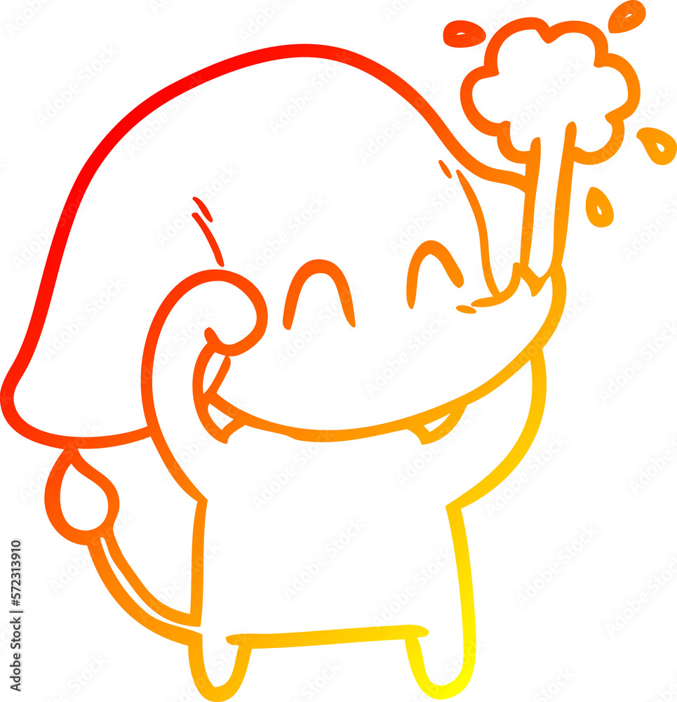 warm gradient line drawing cute cartoon elephant spouting water warm gradient line drawing cute cartoon elephant spouting water