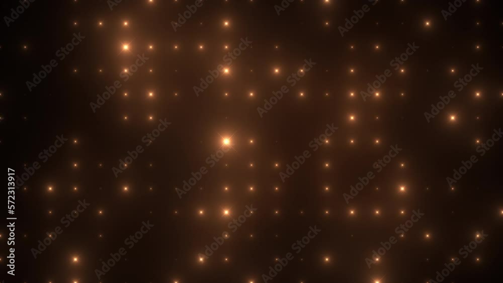 Colorful loop led back wall light bulbs. Glowing lamp background animation. Golden motion background for music video or stage event entertainment or concert. Copy space for text or logo