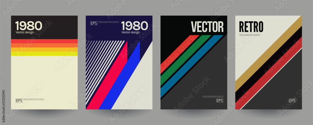 Retro VHS style brochure covers. Vector geometric illustration.