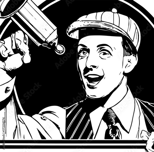 Vintage Advertising Man Black And White Vector Style.