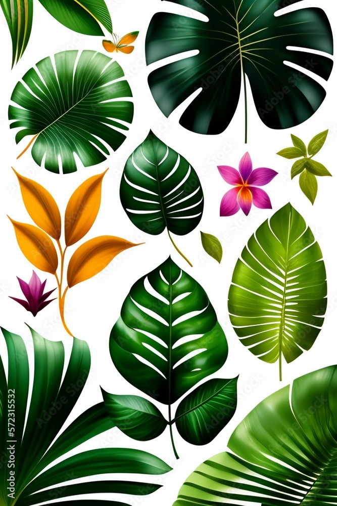 ensemble de feuilles de plantes tropicales en ia générative ensemble de feuilles de plantes tropicales en ia générative
