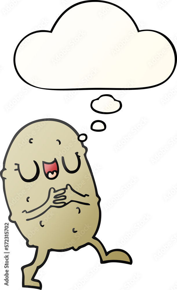 cartoon happy potato and thought bubble in smooth gradient style cartoon happy potato and thought bubble in smooth gradient style