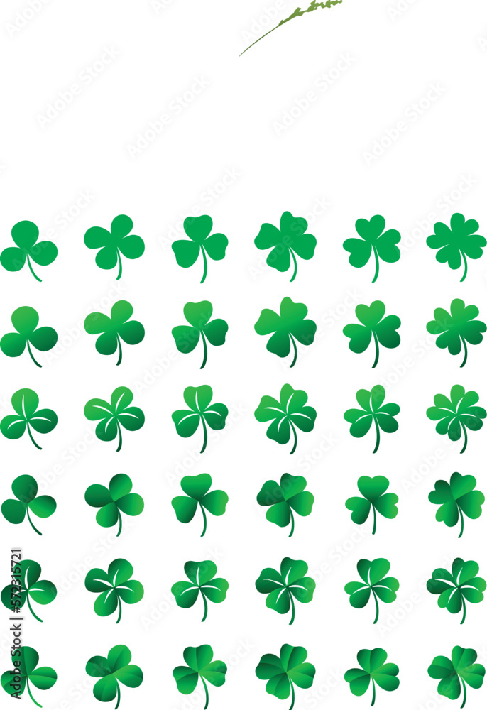Set of green clover leaves. Shamrock leaves. Elements for Saint Patricks Day. Set of green clover leaves. Shamrock leaves. Elements for Saint Patricks Day.