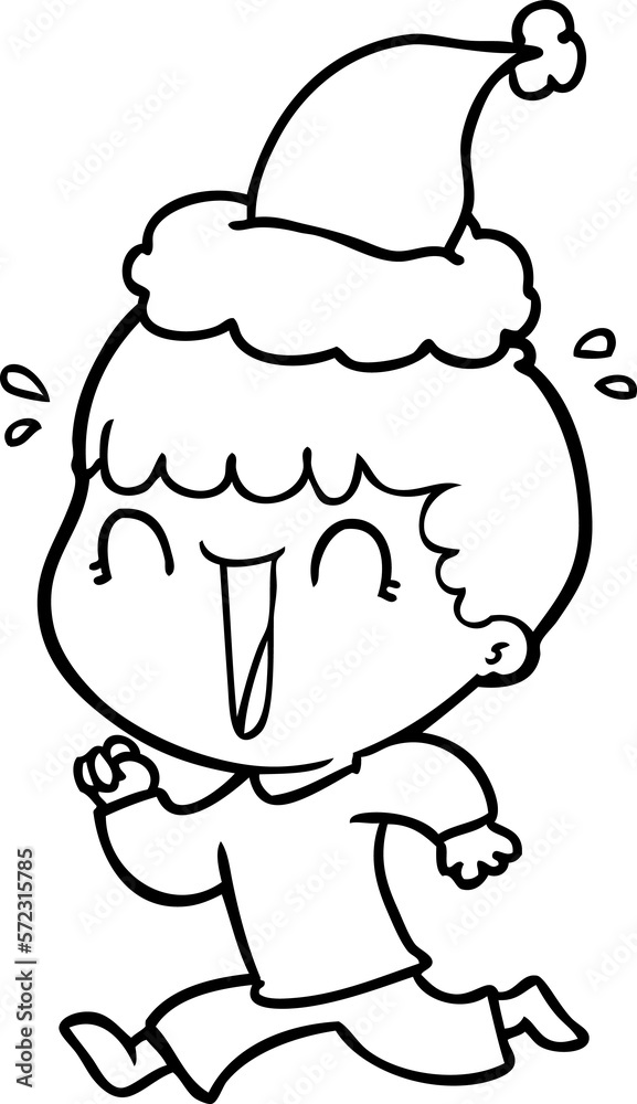 Obraz premium laughing line drawing of a man wearing santa hat