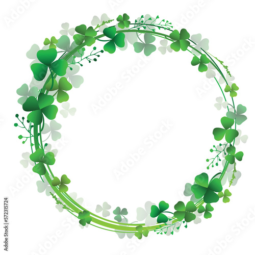 Wreath with green shamrock leaves. Clover frame. Element design for Saint Patricks Day.